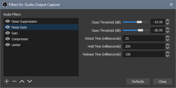 window of Noise Gate Noise Gate Window